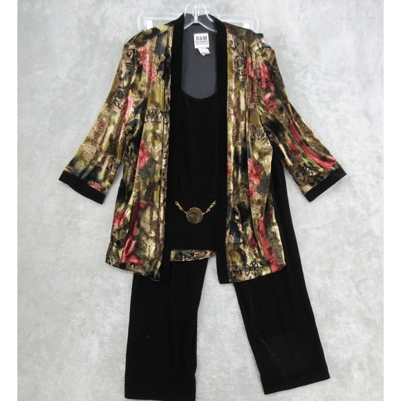 R&M Richards Pants - R&M Richards Pant Set Womens Size 14 Floral Velvet 2pc Evening Party Event Black